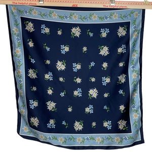 VINTAGE Blue Floral Polyester Square Scarf 22x22 Z24